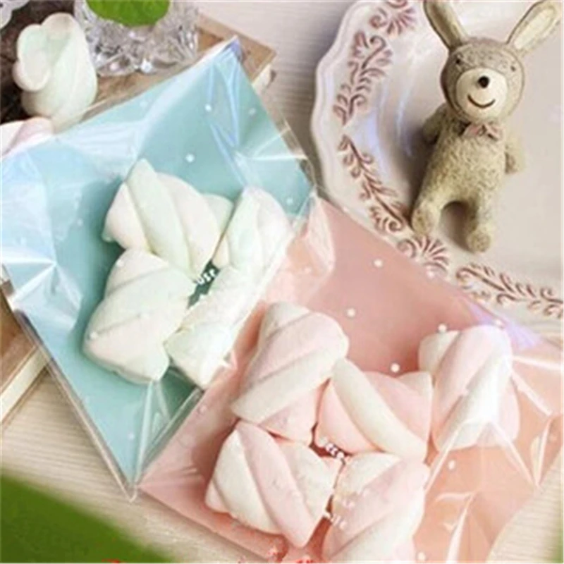 

100 PCS Blue Pink Green OPP Self Adhesive Cookie Packaging Bag Wedding Candy Gift Decoration Bag 10*10cm & 7*7cm