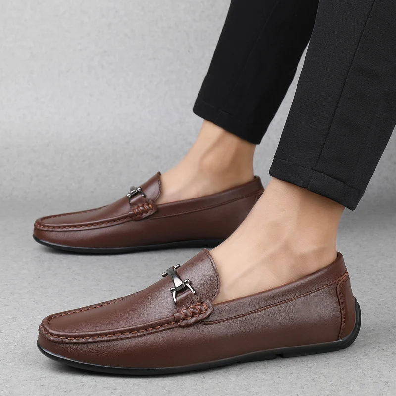 Мужские кожаные туфли зимняя теплая шерстяная обувь для вождения на плоской