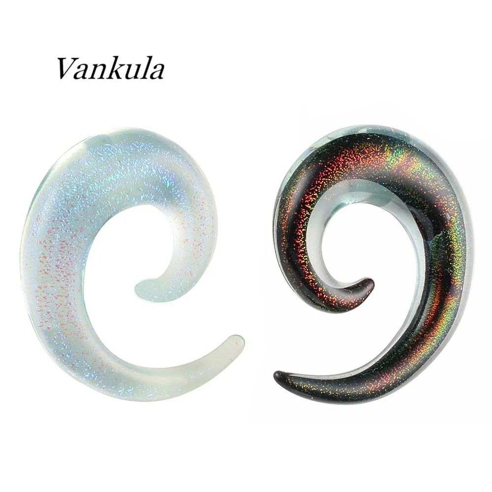 Vankula 2PCS Glass Ear Hook and Tunnels Earring Flash Glow in White Black Gauges Expander | Украшения и аксессуары