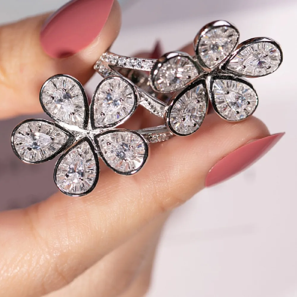 

Luxury Handmade Big Gorgeous Line Wide Ring finger 925 Sterling Silver PAVE SONA Diamond Engagement Wedding Rings for Women