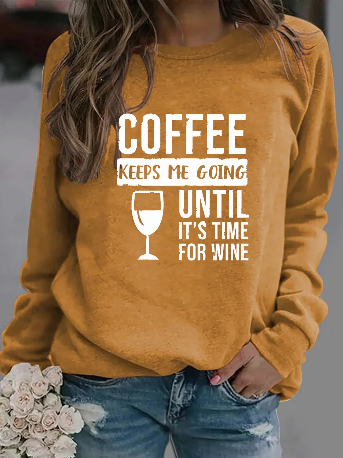 Women Hoodie Coffee Keep Me Going Letter Printed Hoodies Women Fleece Long Sleeve O Neck Loose Sweatshirt Girls Pullovers Winter