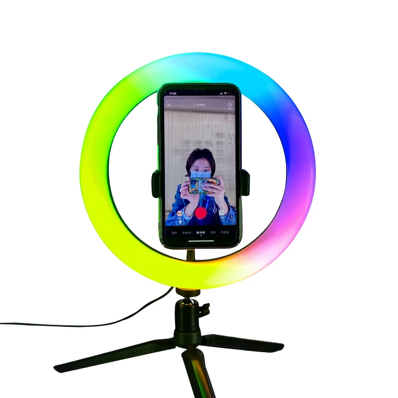 

26cm RGB Ring Light with Stand 6000K Remote Dimming Fill Light Selfie Ring Light for Smartphone Streaming Makeup