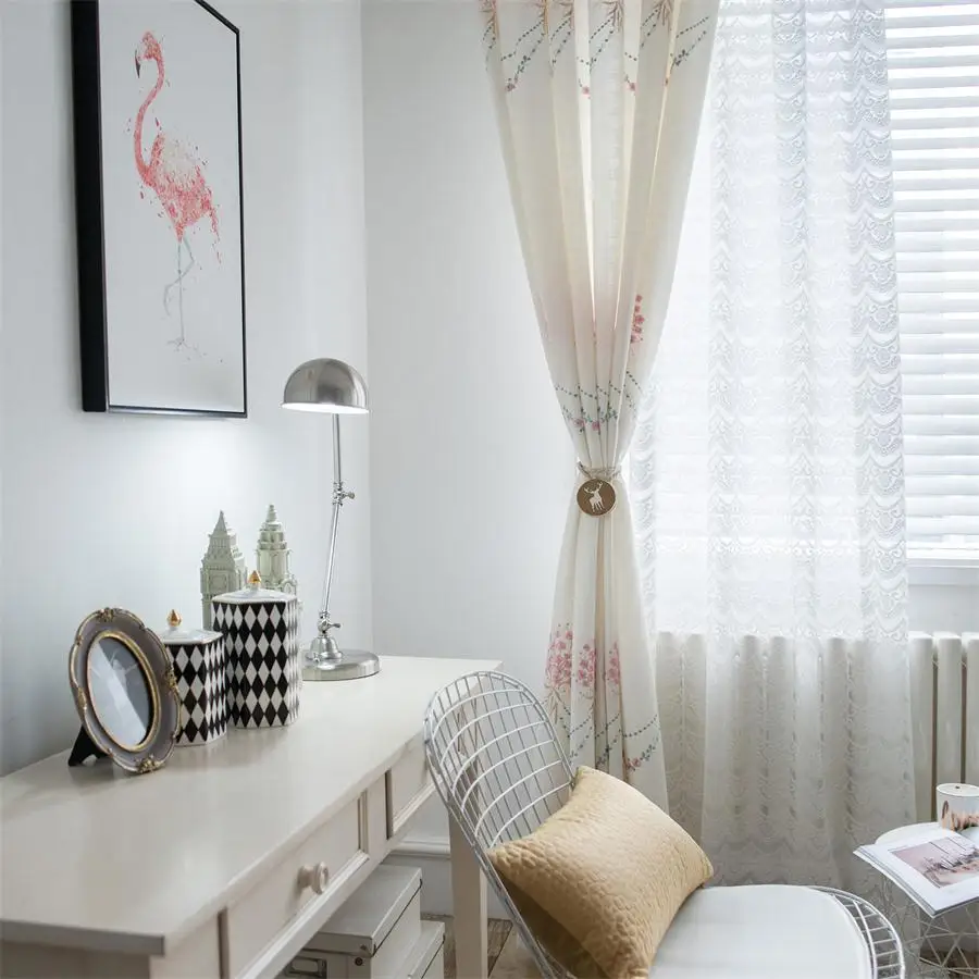 Роскошные розовые шторы с цветочной вышивкой затемняющие из хлопка и льна