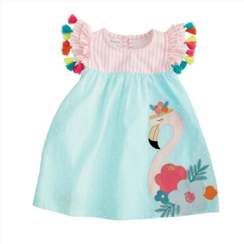 

Wholesale summer new style baby girl baby sweet dress cartoon cute white swan flying sleeve colorful ball