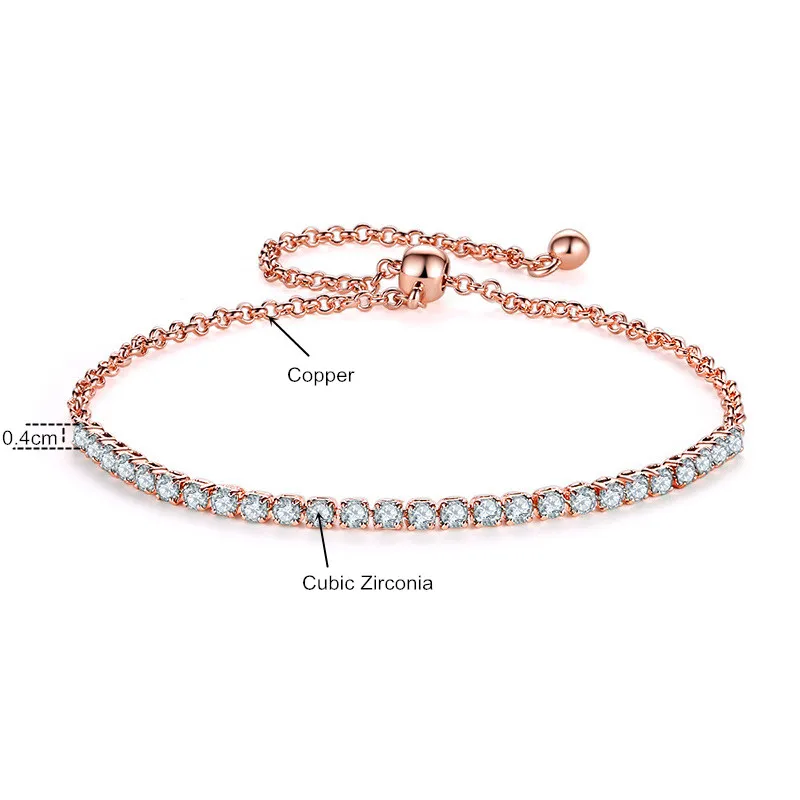 4 мм кубический цирконий теннисные браслеты для женщин розовое золото серебряный цвет браслет CZ Шарм