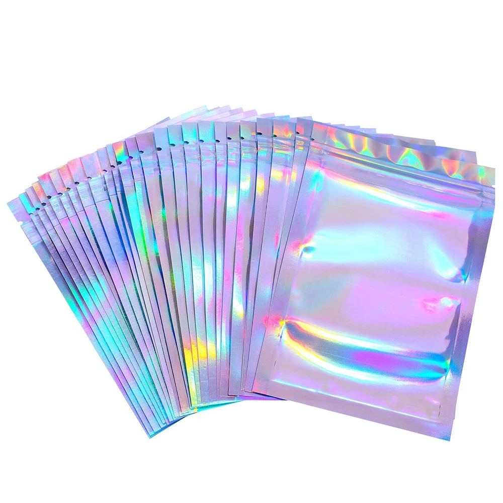 

20pcs Translucent Iridescent Zip Lock Bags Laser Holographic Makeup Storage Food Bag Plastic Xmas Gift Packaging Cosmetics Bags