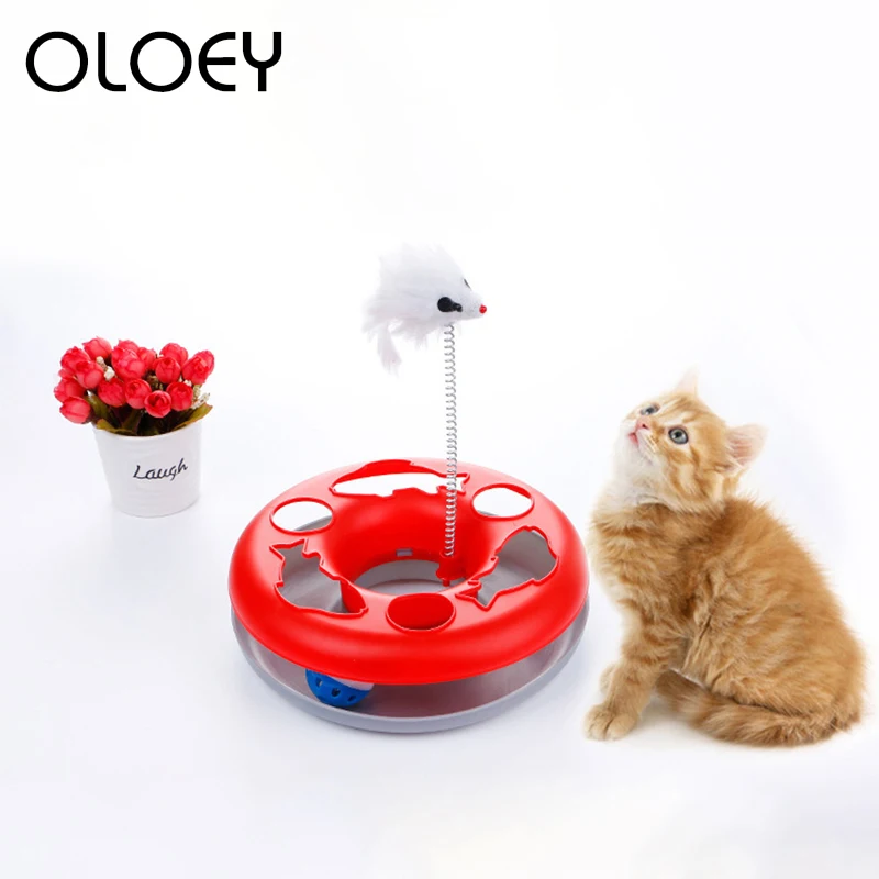 Вращающаяся на 360 ° игрушка для кошек с перьями поворотный круг колокольчик