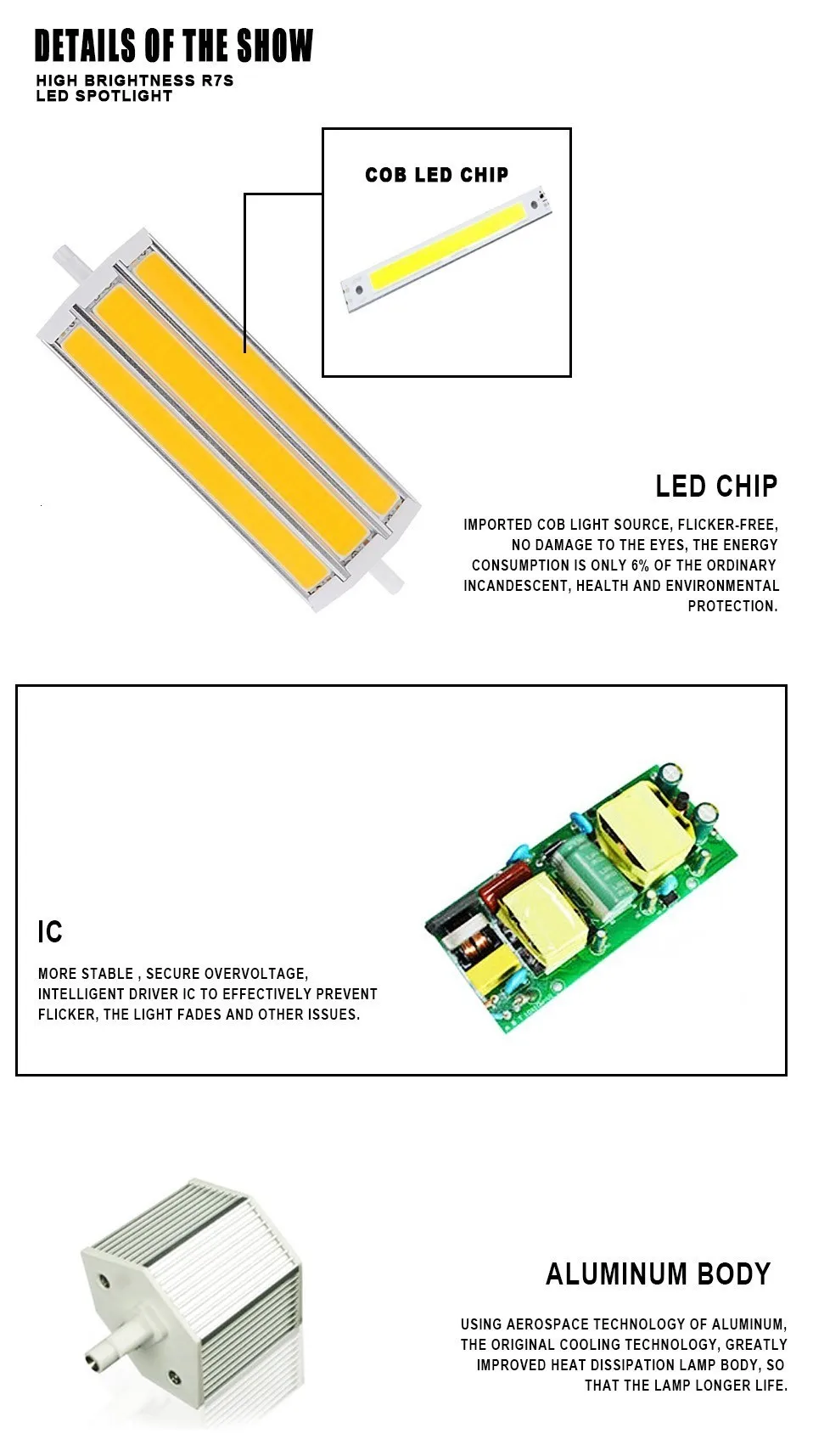 R7S светодиодный лампы прожекторы освещение 78 мм 118 LED прожектор Ac85-265v COB светодиодный Sportlight заменить, 50 Вт, 60 Вт галогенная лампа