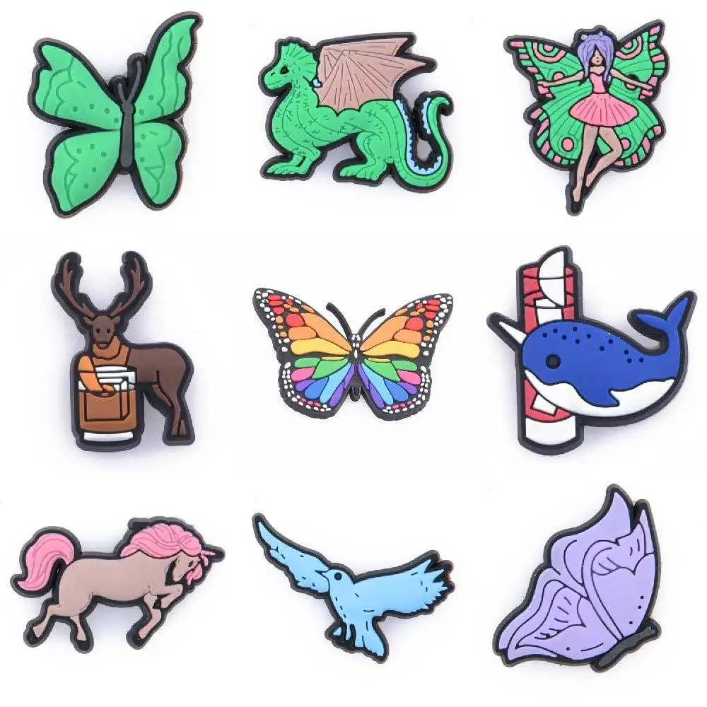 Hot Sale 1 Pcs PVC Croc Shoe Charms Colorful Butterflies Panda Cute Cat Decorations Cute Animals Bracelet Accessories Snake Frog