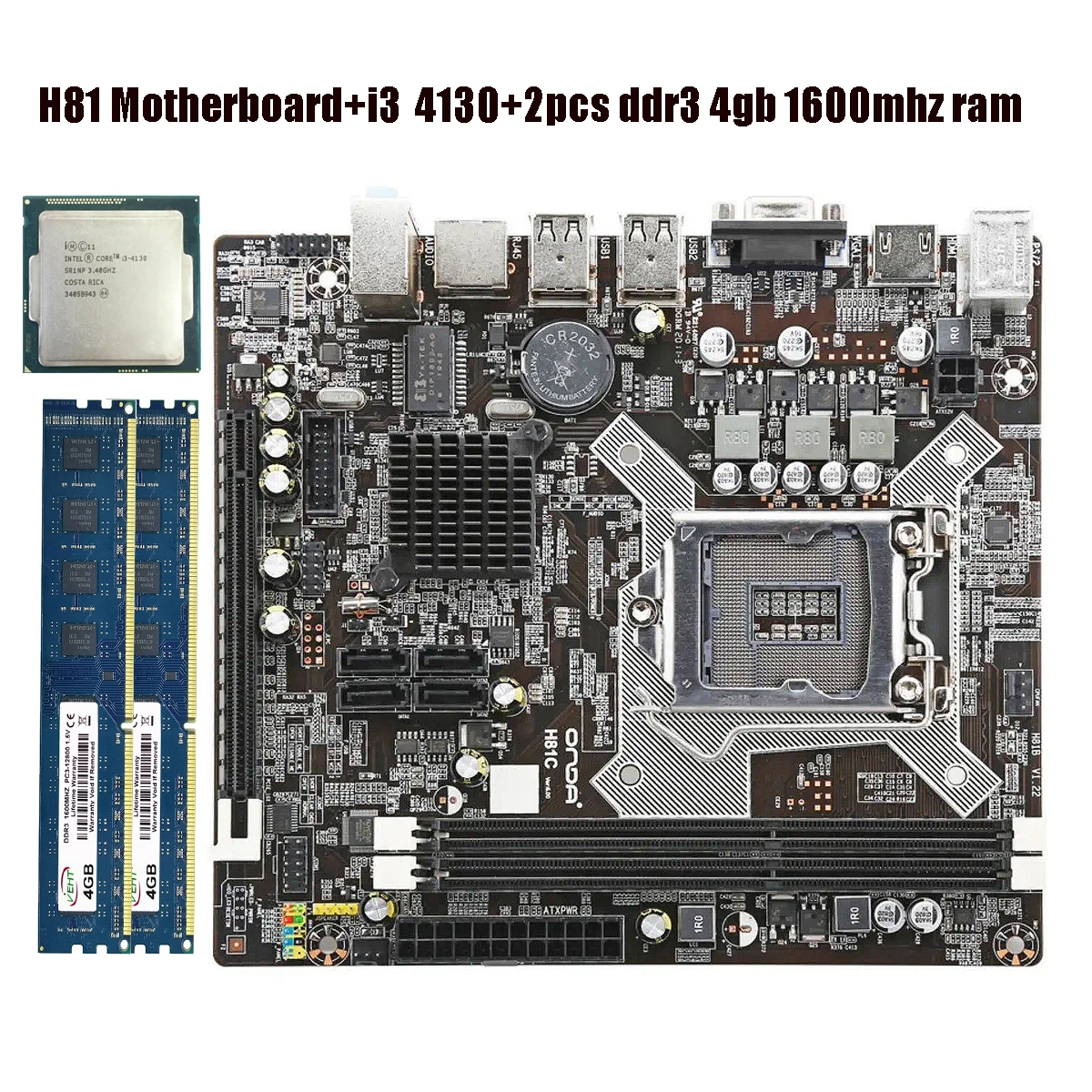 

H81M-E/M51AD/DP MB Intel H81 PC Motherboard LGA 1150 MATX 1150 Motherboard+i3 41300CPU+2pcs ddr3 4gb 1600mhz ram Mainboard H81