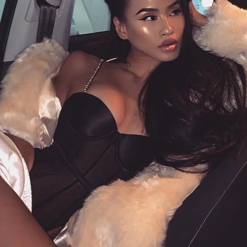 

APSUAELGB.-Hot style summer 2021 hot new metal chain halter top half see-through sexy sexy jumpsuit