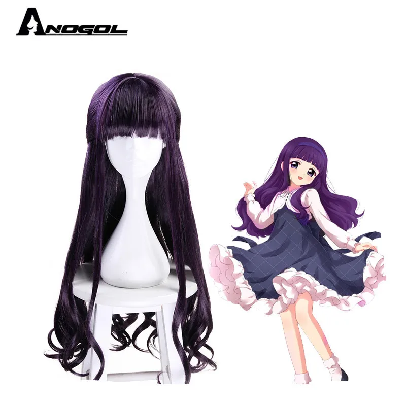 

Новый бренд Anogol, длинные волнистые фиолетовые синтетические парики для косплея Sakura Daidouji Tomoyo Perucas для девочек, вечерние парики на Хэллоуин