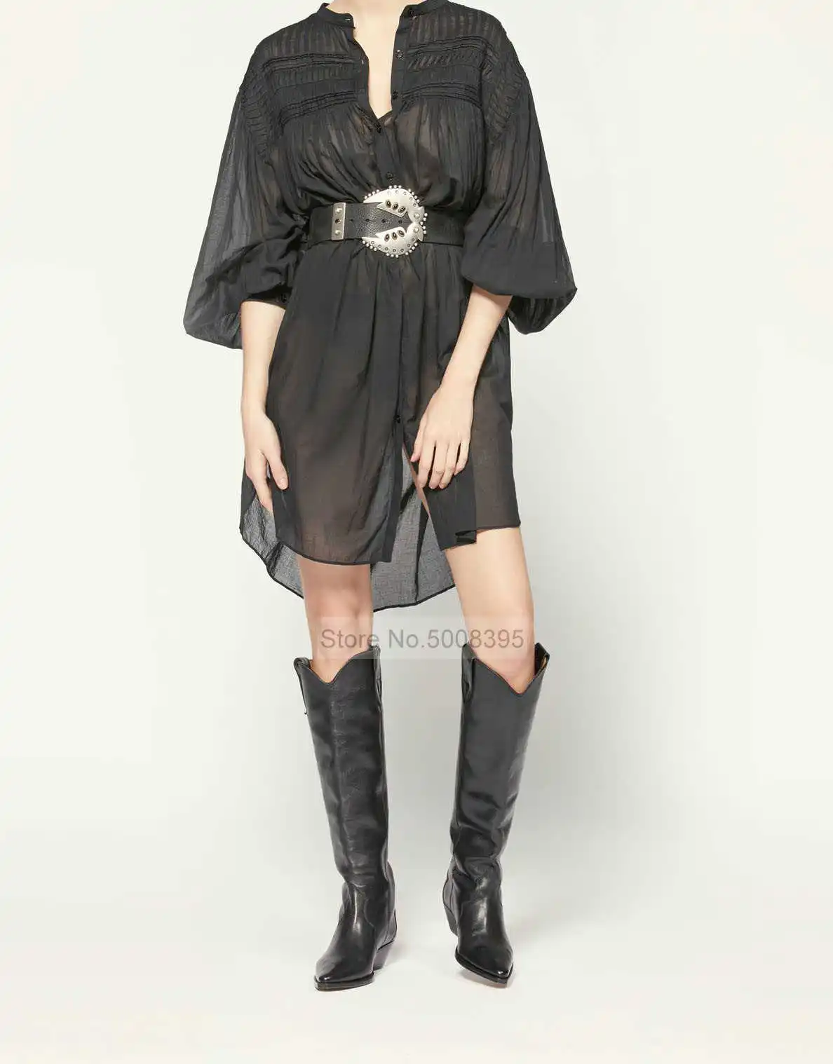 

Black Belt with BIG Metal Buckle Woman DRESS BELTS 2021SS