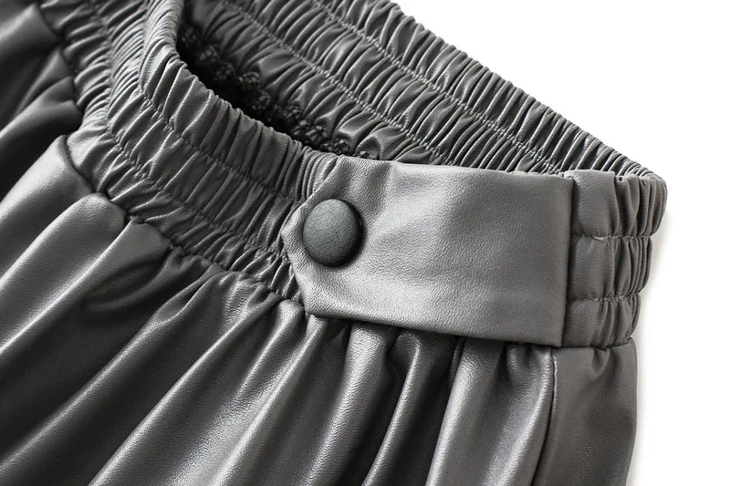

Autumn winter leather skirt button PU leather skirt long high-waisted skirt womena Vintage A-Line PU black pleated skirt Lady