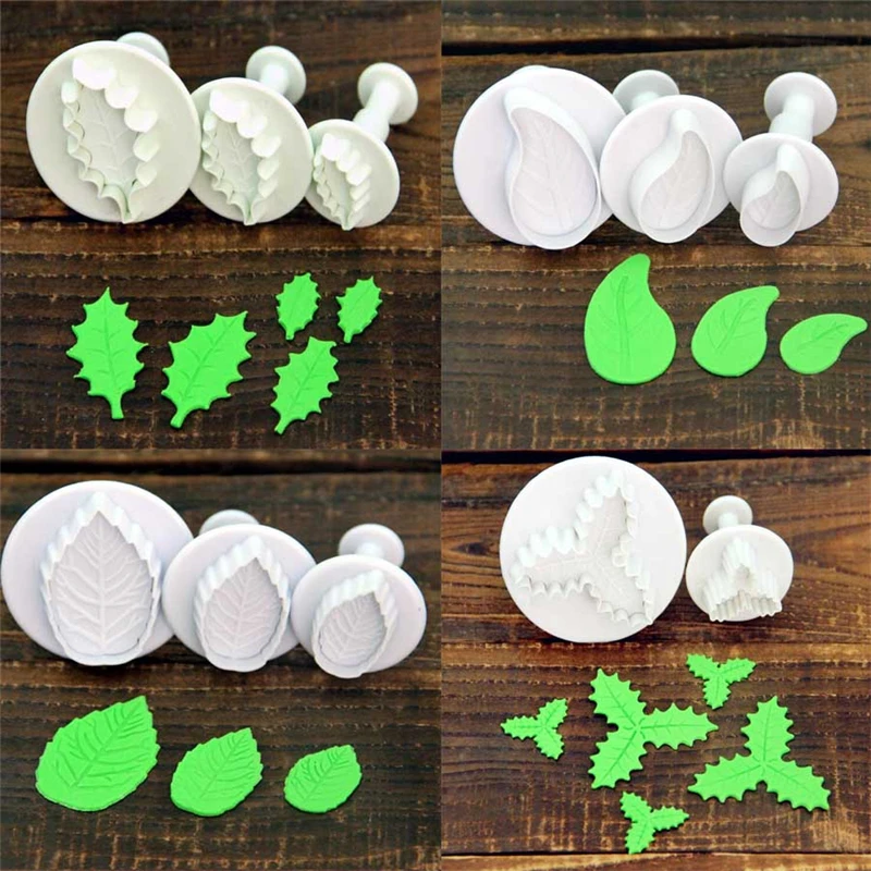 Christmas Decoration 3pcs/set Four Style Leaves Shape Spring Fondant Cake Tools Cookie Molds Bakeware Decorating Bread Mold | Дом и сад