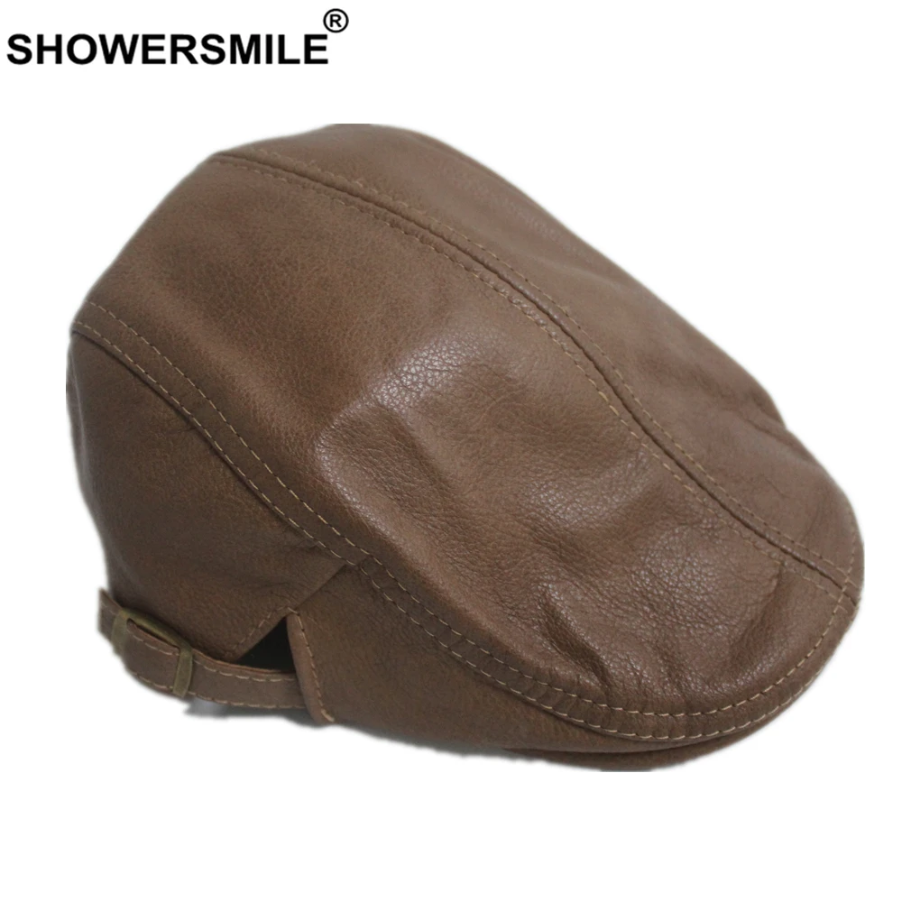 SHOWERSMILE, плоская кепка цвета хаки для мужчин и женщин, берет из натуральной кожи, одноцветная шапка из воловьей кожи для мужчин и женщин, зимняя Новинка, шапки из утконоса и плюща