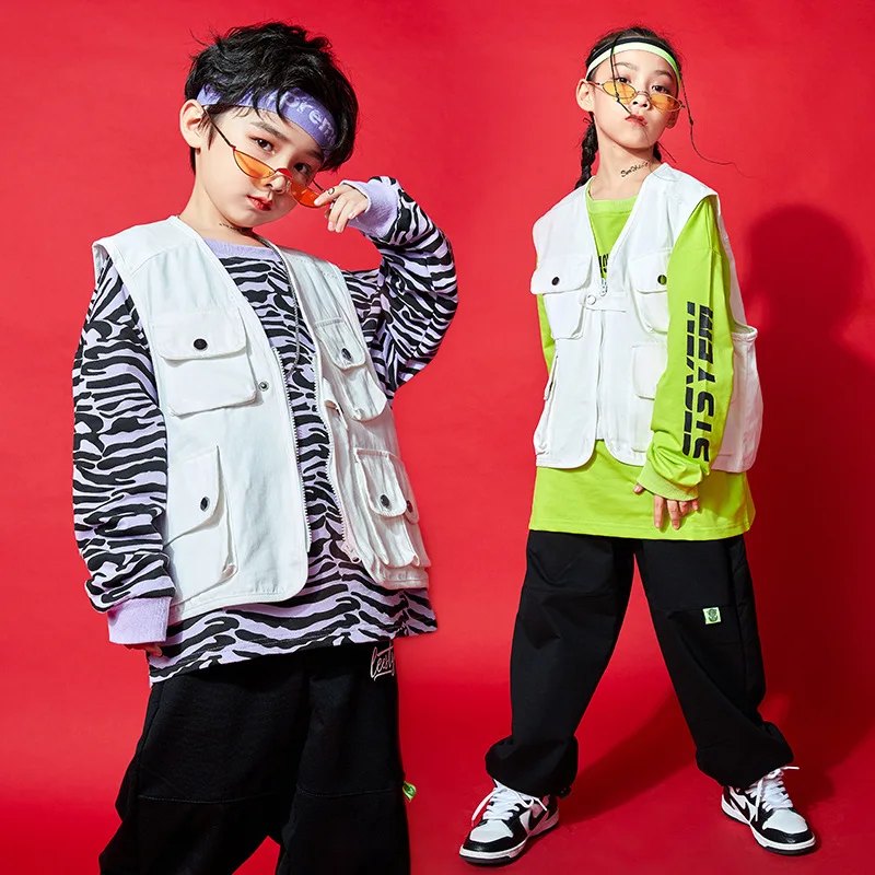 

Kid Hip Hop Clothing Sleeveless Jacket Top Oversized Shirt Sweatshirt Streetwear Pants for Girls Boys Jazz Dance Costume Clothes
