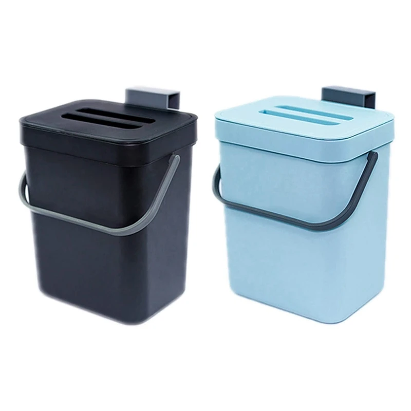 

2x Compost Bin for Countertop or Under Sink Composting, Ndoor Home Trash Can with Removable Airtight Lid Black & Blue