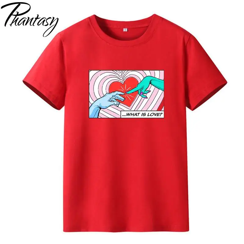 

Phantasy 2021 Summer New Tops Women's Summer Fashion Love Letter Printing O-Neck Short-Sleeved T-Shirts Straight Casual Tees
