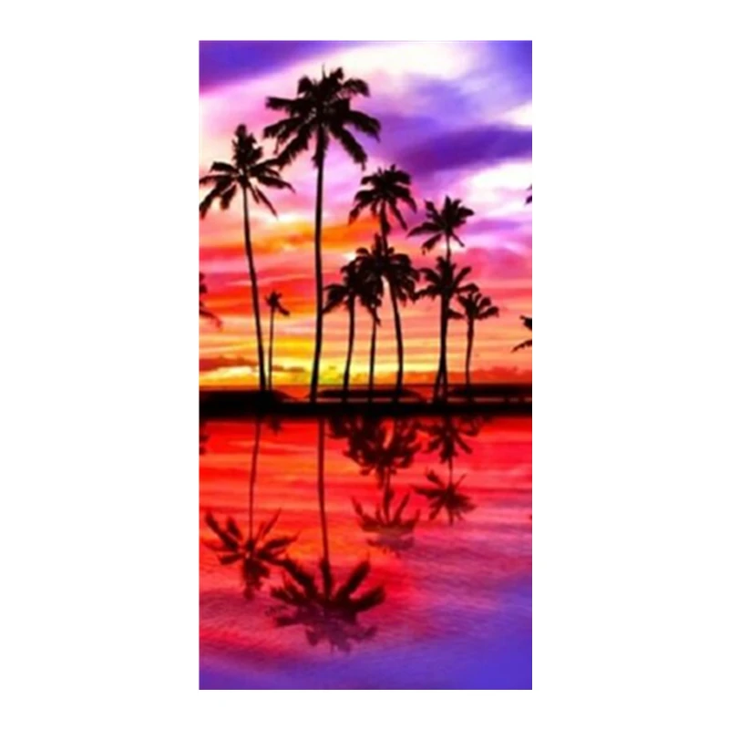 

New Purple Sky Palm Tree Tropical Island Bath Beach Pool Gift Towel Sunset Shore Swimming Towels Summer Holiday 70X