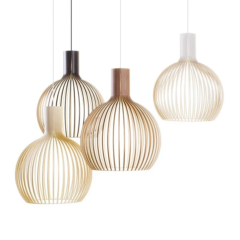 

Modern Holland Black White Solid Wood Birdcage E27 Bulb Chandelier Lighting Nordic Home deco Bamboo Weaving Wooden Lamps