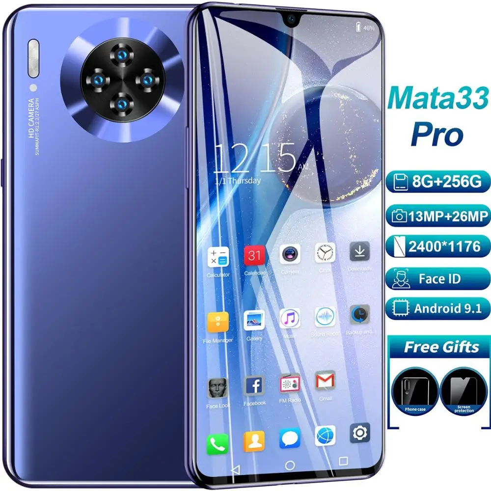 Новейшая модель 8GB 256GB смартфон четыре мобильный телефон с камерами процессор