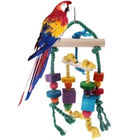 1pc natural wooden parrots swing toy birds colorful beads bird supplies bells toys perch hanging swings cage for pets bird toy