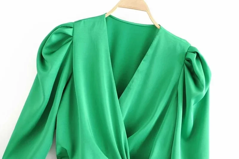 Английский стиль, блестящая шелковая блуза с v-образным вырезом, mujer de moda, кимоно, зеленая блузка для женщин, женские топы и блузки размера плюс