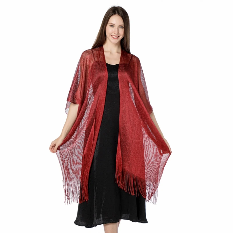 

Shawl Glitter Bright Silk Dress Cheongsam Bodycon Dress Shawl Split Flat Scarf Shawl Sparkling Metallic Shawls and Wraps