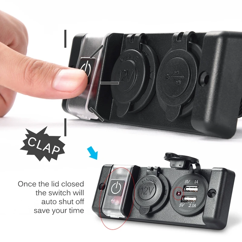 

Pre-Wired 12V Breaker Switch Panel Dual USB Socket Charger 2.1A/1A with LED Indicator & Cigarette-Lighter Socket for Car