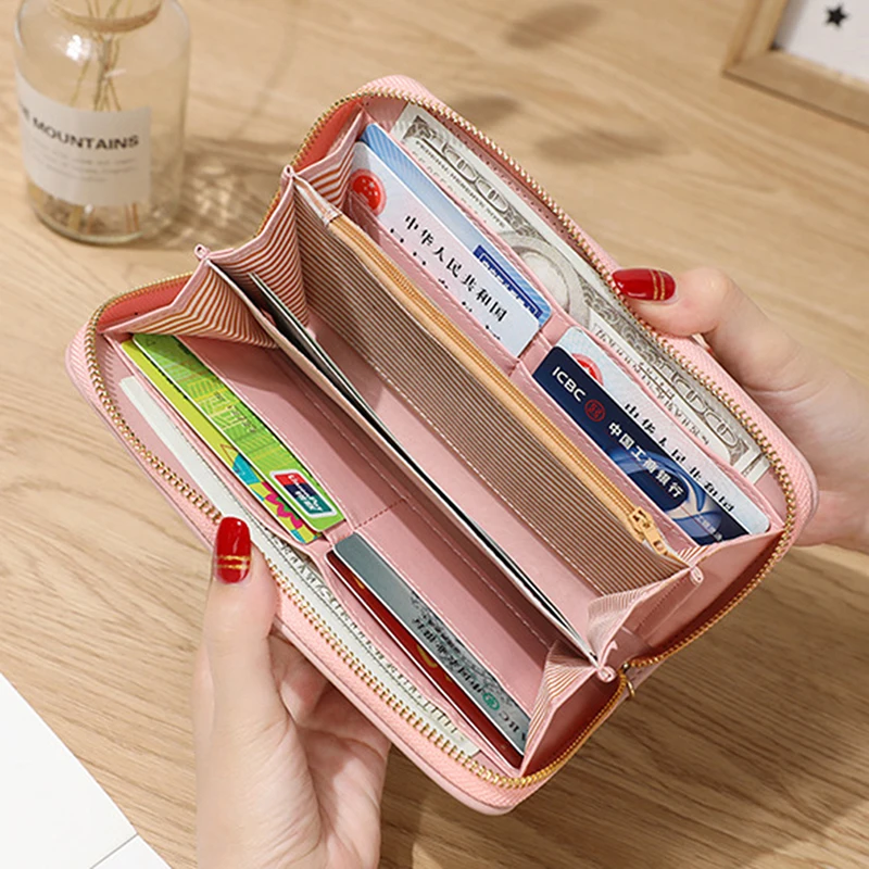

New Women Wallets Womens Wallets and Purses Zipper Long Large Capacity Bag Love Color Hollow Clutch Bag