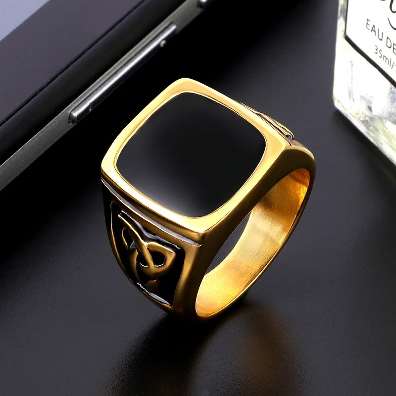 Мужское Винтажное кольцо из нержавеющей стали черное обручальное с крупным