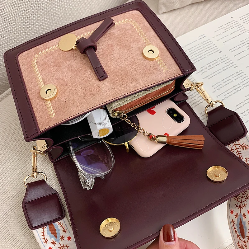 

Contrast color Leather Crossbody Bags For Women 2021 Travel Handbag Fashion Simple Shoulder Messenger Bag Ladies Cross Body Bag