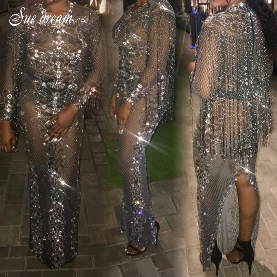 Новинка 2020 женское Сетчатое длинное облегающее вечернее платье с длинным