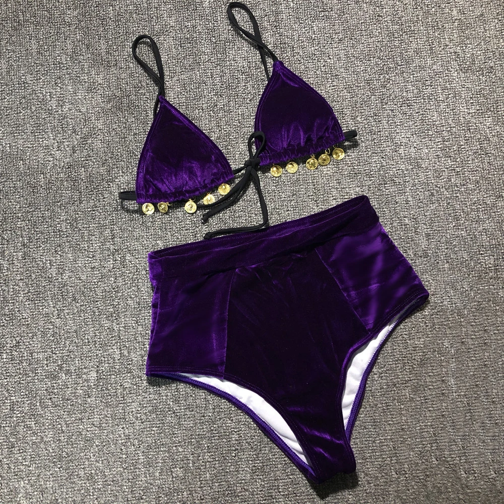 Бархатный комплект бикини сексуальное пуш ап однотонный зеленый купальник