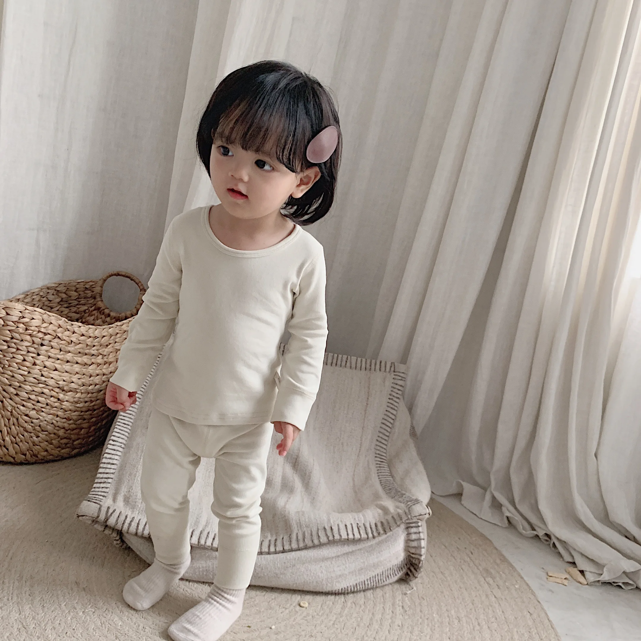 Хлопковые шерстяные пижамные комплекты без косточек для маленьких мальчиков и