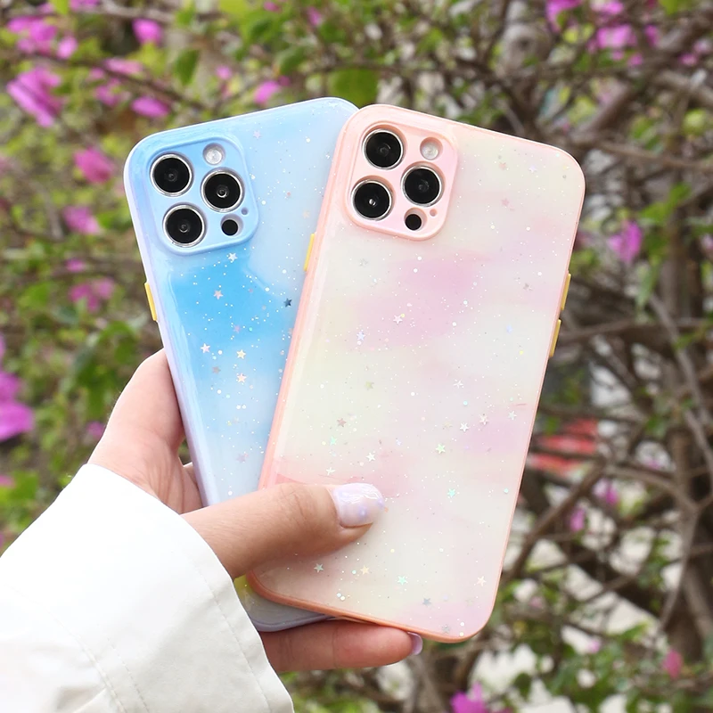 

Protection Glitter Shockproof Cover For iPhone 1112 Pro X Max Mini XS XR 7 8P Personalise Creative Painted Shining Phone Case