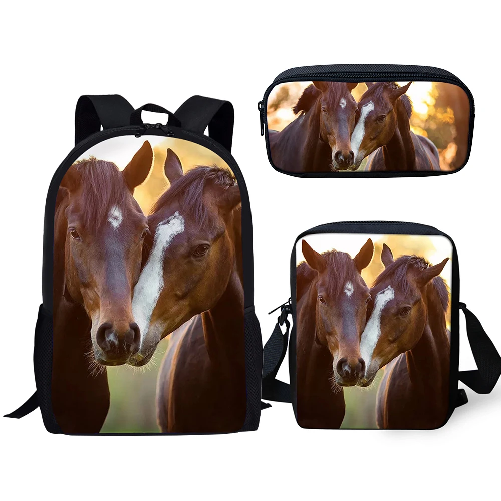 HaoYun Fashion Children's Backpack Kawaii Horse Pattern Kids School Book Bags 3PCs Set Students Backpack/Flaps Bag/Pen Bags