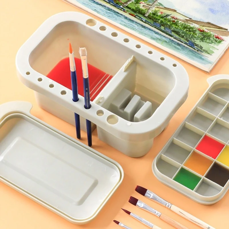 

Multi-function Paint Brush Washer Buckets Storage Box With Palette Drying Tool For Watercolor Oil Painting Creative Art Supplies