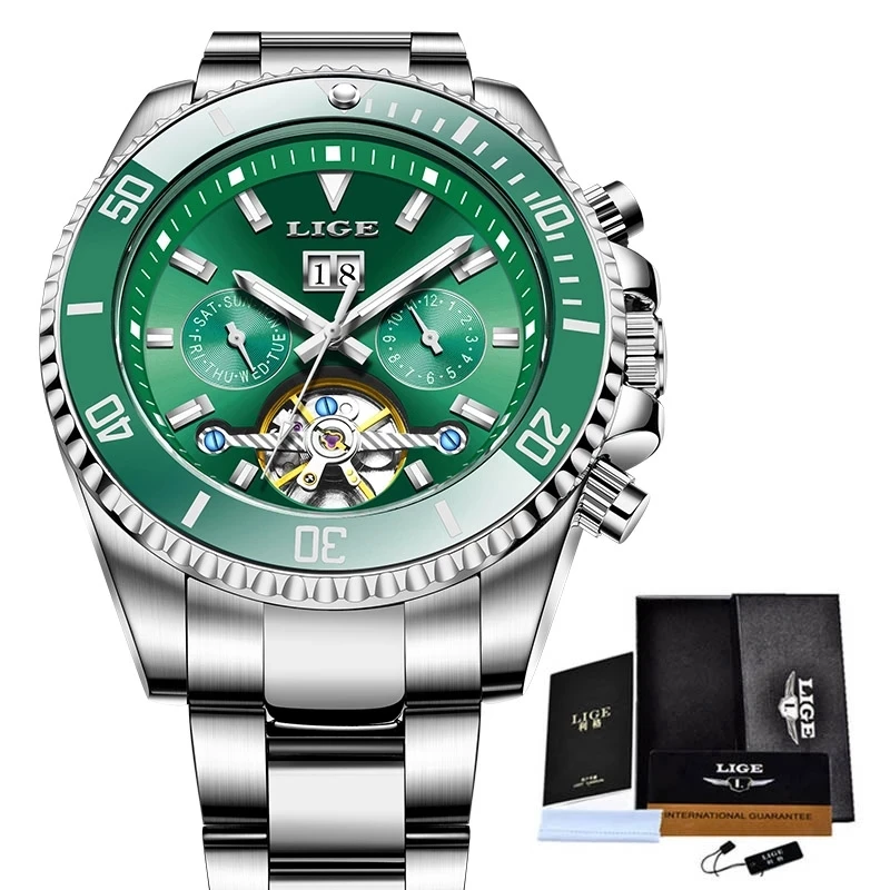 

LIGE Business Watch Men Automatic Mechanical Tourbillon Watch Luxury Fashion Stainless Steel Sport Watches Men Relogio Masculino