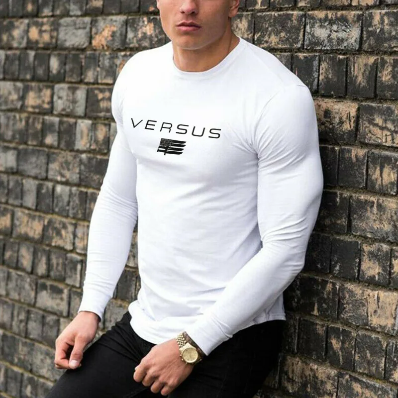 

2021 New Autumn Shirt Cotton Gym Fitness Men T-shirt Running Brand Sports T shirt Male Print Long sleeve Running T shirt Tops