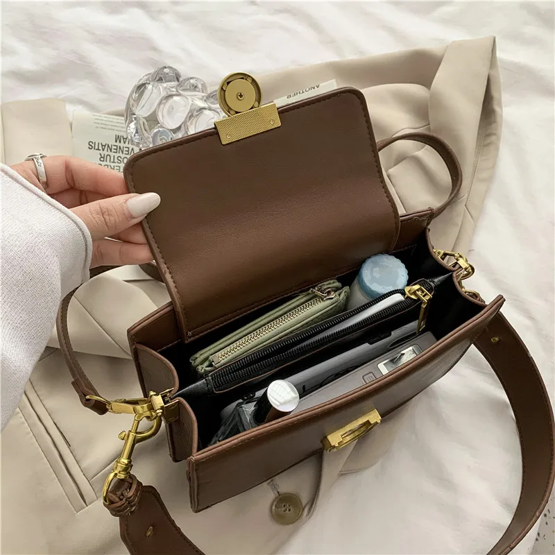 

Retro Vintage Small Flap Crossbody Bags for Women Luxury Brand Unique Lock Handbag Female Quality Pu Leather Single Shoulder Bag