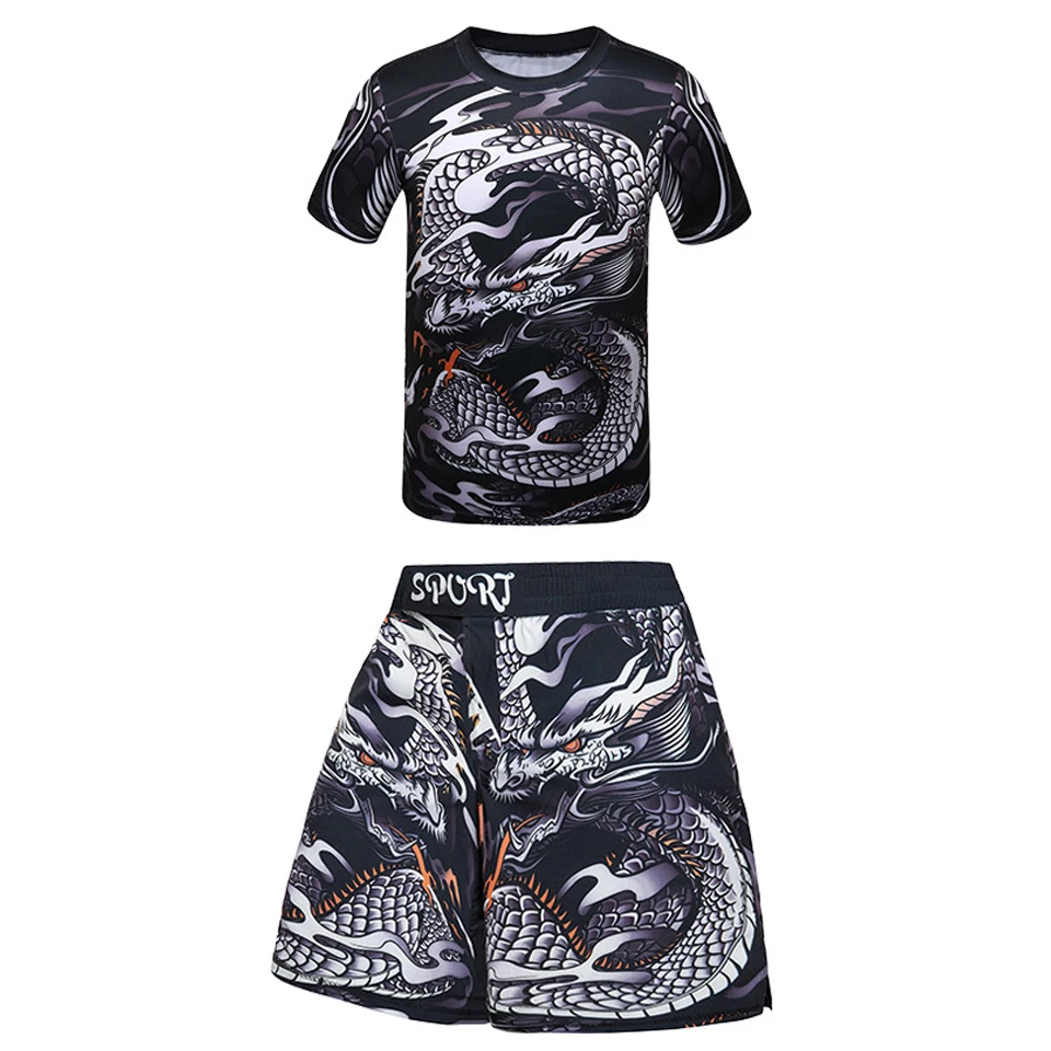Детские Bjj Rashguard футболка для джиу джитсу ММА + штаны комплекты кикбоксинга
