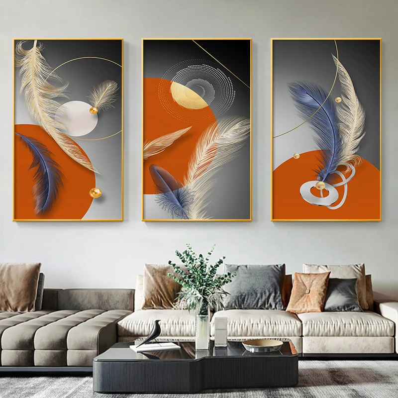 

Abstract feathers Posters and Prints Home Decoration Nordic Orange red Pictures Wall Art Canvas Painting for Living Room Bedroom