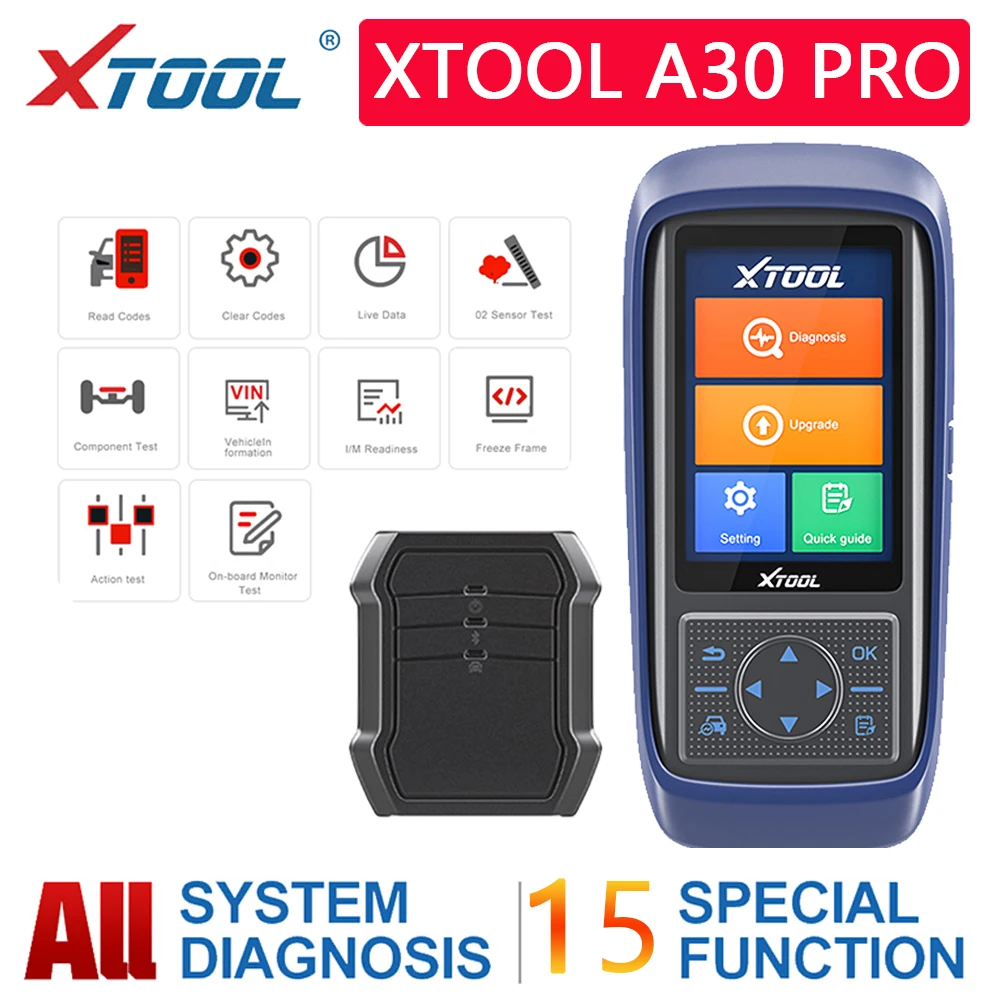 

Автомобильный диагностический прибор XTOOL A30 PRO с сенсорным экраном, OBD2, считыватель кодов с 12 видами специальных функций, BT/Wifi, бесплатное онл...
