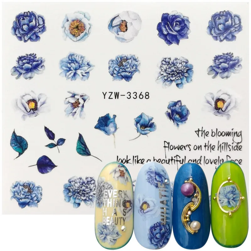 

1Sheet Female Daily FaceWatercolor/Owl/Flower/Fruit Pattern Spring Summer Nail DIY Watermark Stickers Decals Decoration
