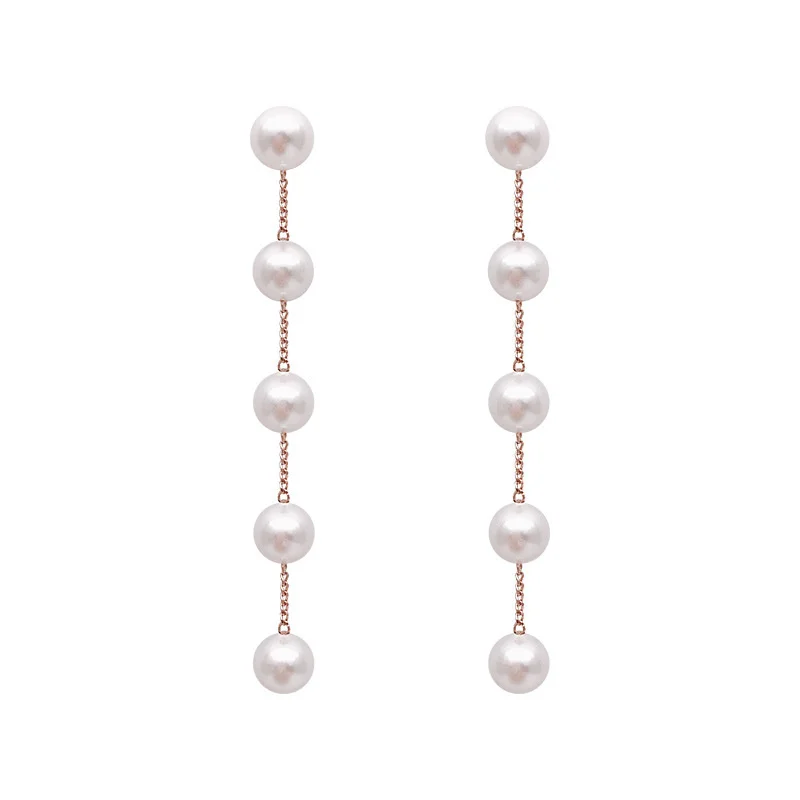 

New Trendy Fairy Simulated Pearl Women Long Earrings White Round Pearl Wedding Pendant Earrings Korean Fashion Jewelry Earrings