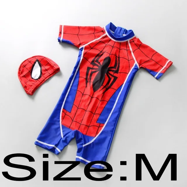 Spider M Купальный костюм для маленьких мальчиков с изображением Человека-паука+ шапочка, комплект из 2 предметов одежда для купания для маленьких детей, цельный купальный костюм - Цвет: Spider M