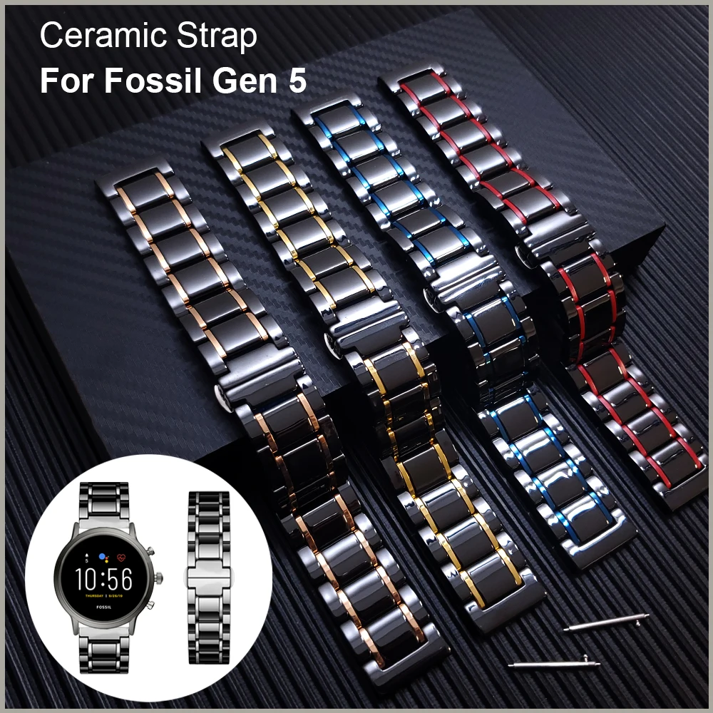 

For Fossil Gen 5 Luxury Ceramic Strap Watchband Carlyle HR/Julianna/Garrett/Fossil Hybrid Smartwatch HR Watch Band Bracelet 22mm