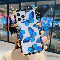 luxury marble bule texture square case for iphone 12 pro max11pro xs max xr se butterfly glitter gold foil soft back cover